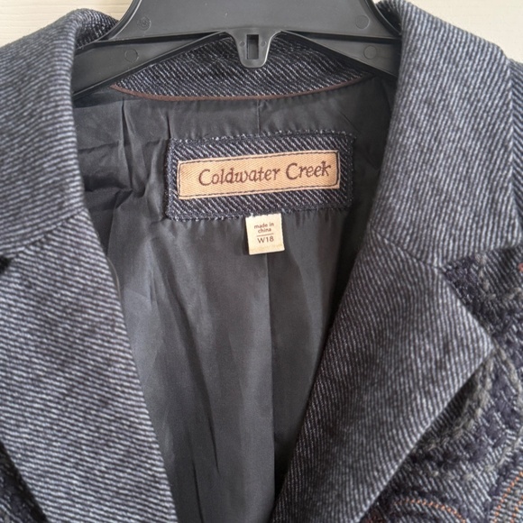 Coldwater Creek Embroidered Indigo Wool Paisley Art Blazer Size W18 - Picture 10 of 10